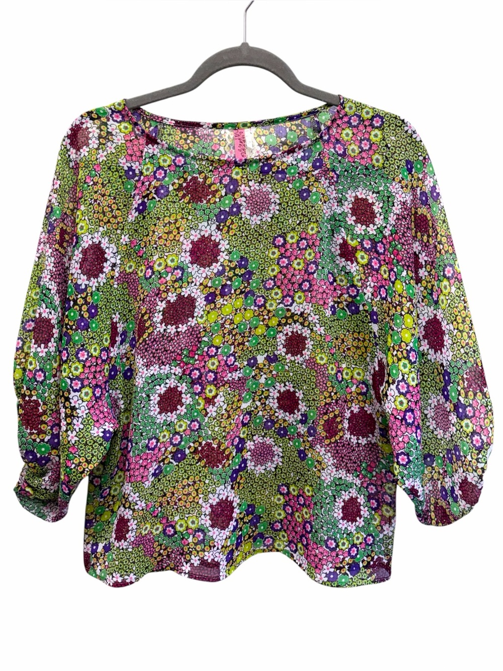 Cinnamon Floral Puff Sleeve Blouse Size 6 Retro Flower Power Sheer Boho Top